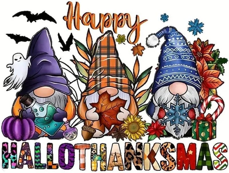 TaeYsck Halloween Stamped Cross Stitch Kits for Beginner, Gnome Needlepoint Counted Cross Stitch Embroidery Kits for Adults, 11CT Dimensions Counted Cross Stitch Patterns Arts Craft Kits - Image 1